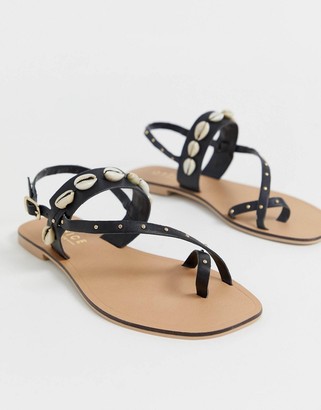 Office shell studded toe loop sandals