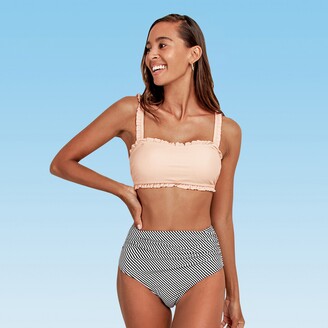 high waisted strapless bikini set