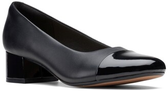 clarks block heel pumps