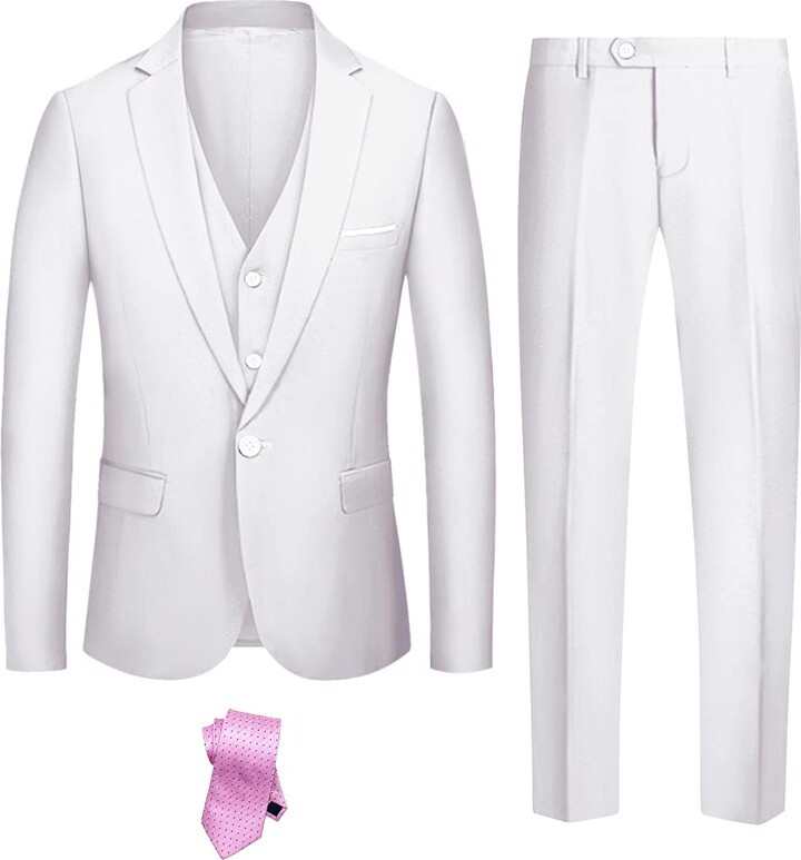YND Men's Slim Fit 3 Piece Suit Set One Button Solid Blazer Vest Pants ...