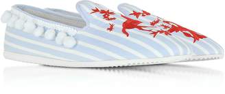 Joshua Sanders Lobster Embroidery Striped Fabric Slip on Loafer