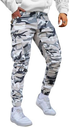 OCHENTA Men's Casual Military Cargo Pants Baggy Camo Work Trousers with 8  Pockets (No Belt)