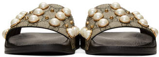 Gucci Beige GG Supreme Pearls Pursuit Slides
