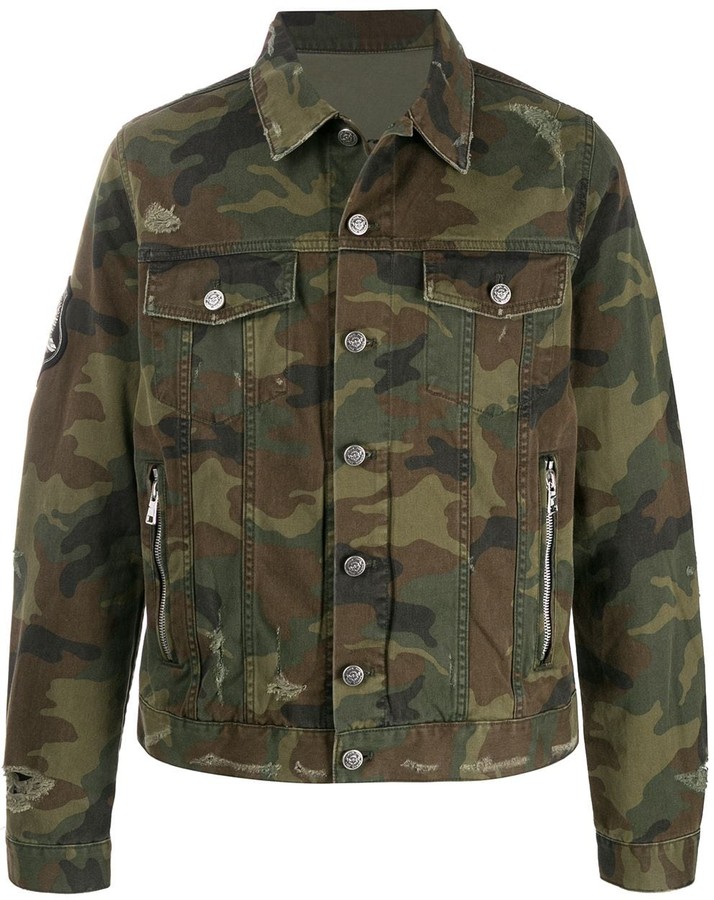 Balmain Camouflage Print Denim Jacket - ShopStyle