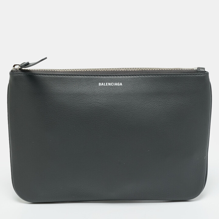 Balenciaga Everyday Grey Leather Zip Pouch