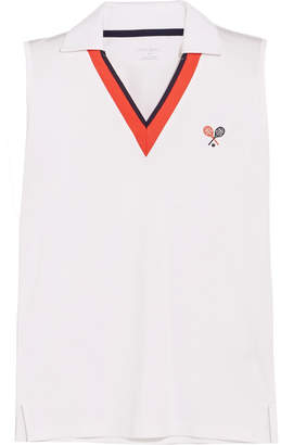 Tory Sport Performance Embroidered Piqué Top - White