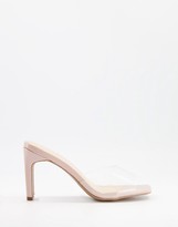 Thumbnail for your product : Qupid mid heel clear vamp mules in beige