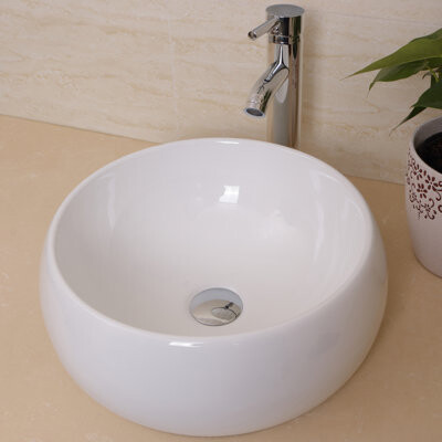 wonline 15.75" Round Bathroom Porcelain Ceramic Vessel Sink Vanity Bowl & Faucet Popup Drain