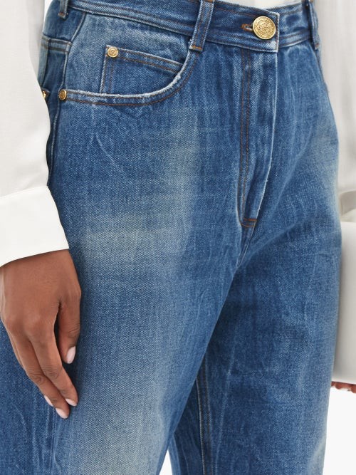 Balmain Highrise Vintageeffect Turnup Jeans Denim ShopStyle