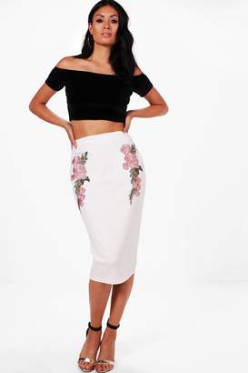 boohoo May Pastel Floral Applique Midi Skirt