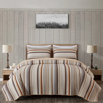 Chezmoi Collection Avery Striped Pre-Washed Cotton Quilt Set