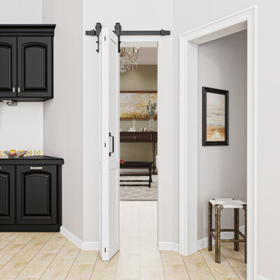 Win Stellar Barn Door 84-In Height White Plank Wood Single Bifold Barn Door (Hardware Included)