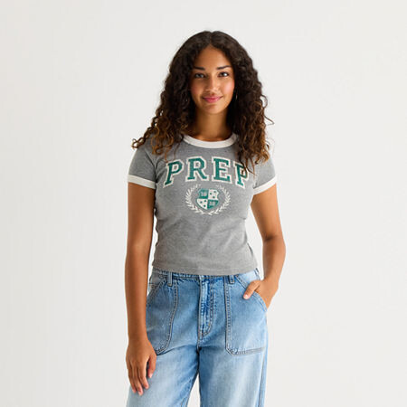 Arizona Womens Crew Neck Short Sleeve Juniors T-Shirt
