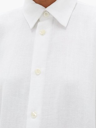 eskandar Curved-hem Linen-blend Shirt Dress - White