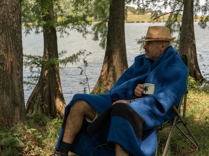 Winta Blue Wool Blanket Thick Striped Cabin Rustic Throw