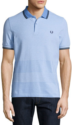 Fred Perry Oxford-Stripe Piqué Polo Shirt, Light Blue