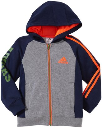 adidas Warm Up Fleece Jacket (Toddler/Kid) - Gray/Navy-3T