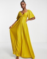 Thumbnail for your product : ASOS DESIGN pleated twist back cap sleeve maxi dress in mustard