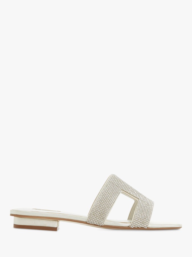 Dune Bridal Collection Novia Diamante Slide Sandals, Ivory Satin