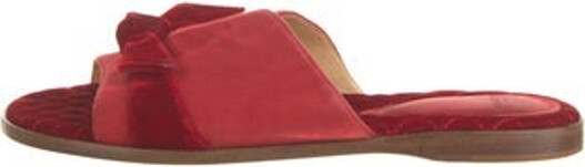 Alexandre Birman Velvet Slides Red Bow Accents Includes Dust Bag Designer