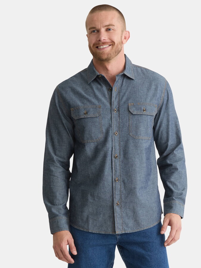 Brahma Men’s and Big Men’s Chambray Shirt with Long Sleeves, Sizes S-3XL