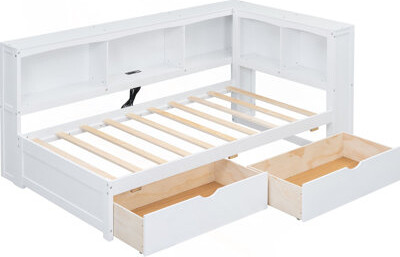 Winston Porter Twin Size Daybed with Two Storage Drawers Storage Cabinets and USB Ports