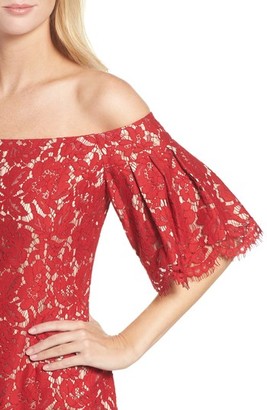 Eliza J Women's Flounce Sleeve Off The Shoulder Lace Sheath Dress