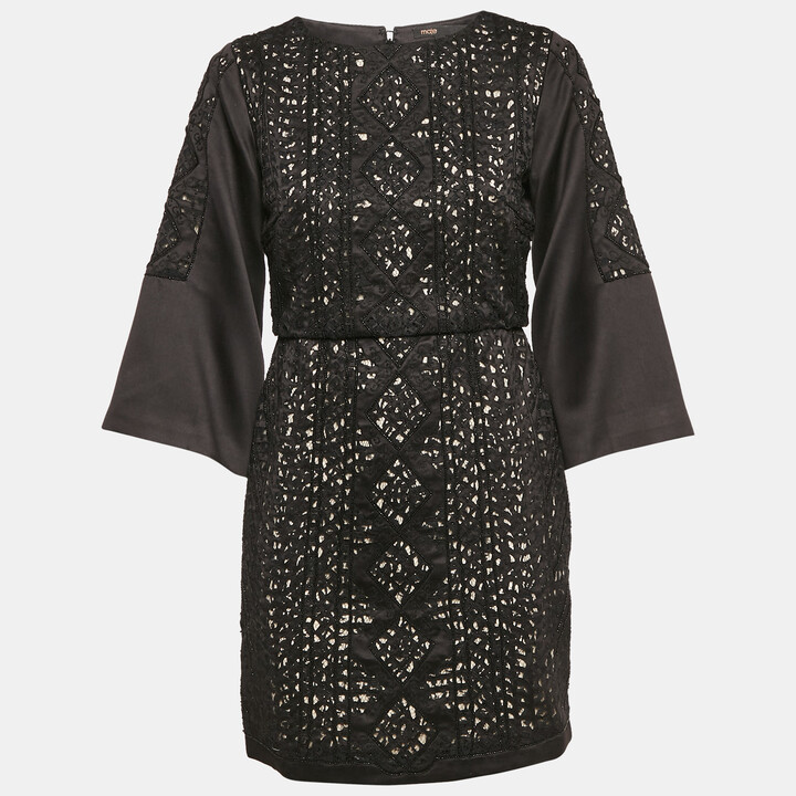 Maje Black Embellished Satin Rebecca Mini Dress M