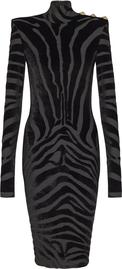 Balmain Velvet Zebra Print Mini Dress