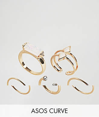 ASOS Curve Pack Of 5 Faux Opal Rings