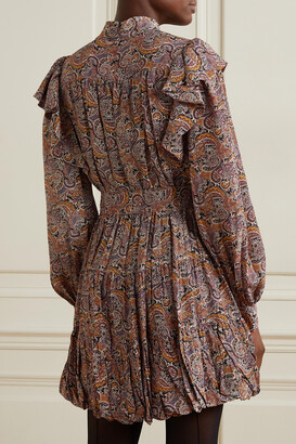 Ulla Johnson Luna Belted Ruffled Floral-print Silk Mini Dress - Brown