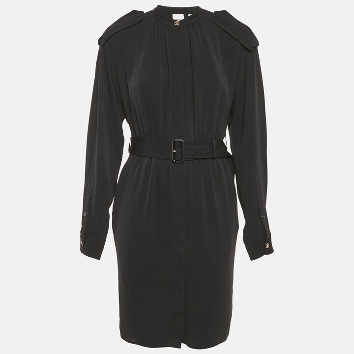 Burberry Black Chiffon Belted Midi Dress S