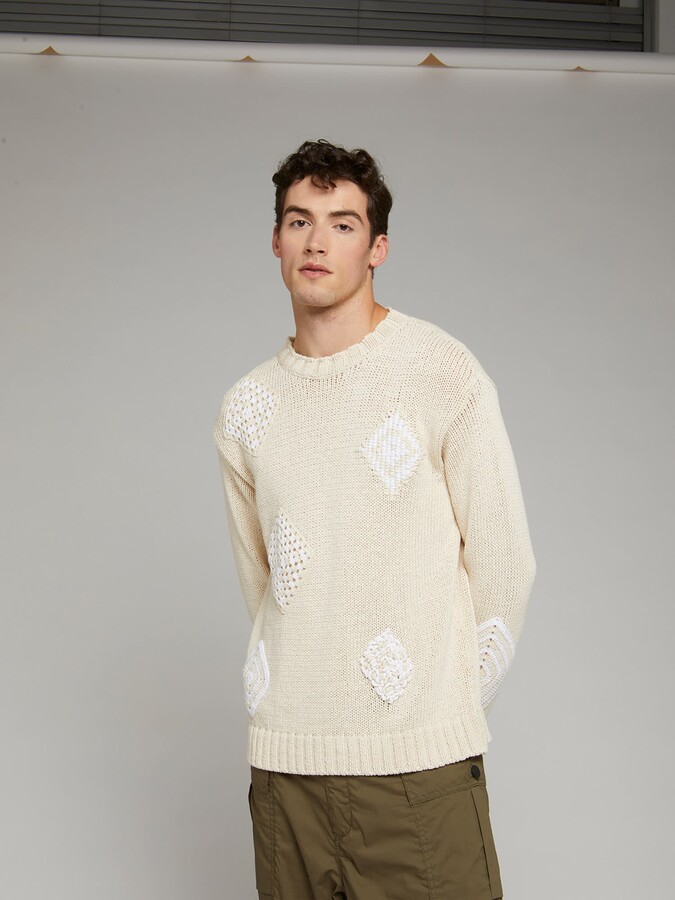 Diamond Crochet Sweater Polo in Oak Moss
