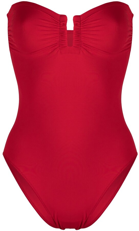 Red strapless one piece swimsuit Clearance