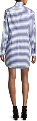 Alexander Wang T by Long-Sleeve Tie Front Collared Dress, White/Blue