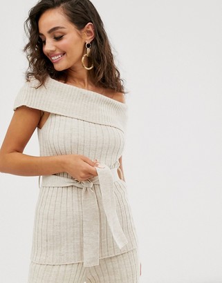 ASOS DESIGN co-ord bardot knitted top with belt