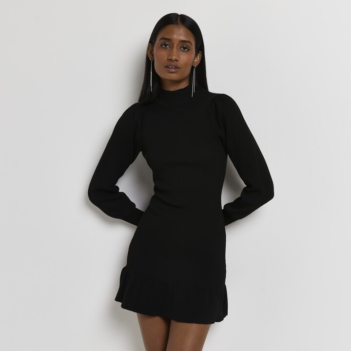 Knitted Dress River Island Black Ribbed Dress River Island Jumper