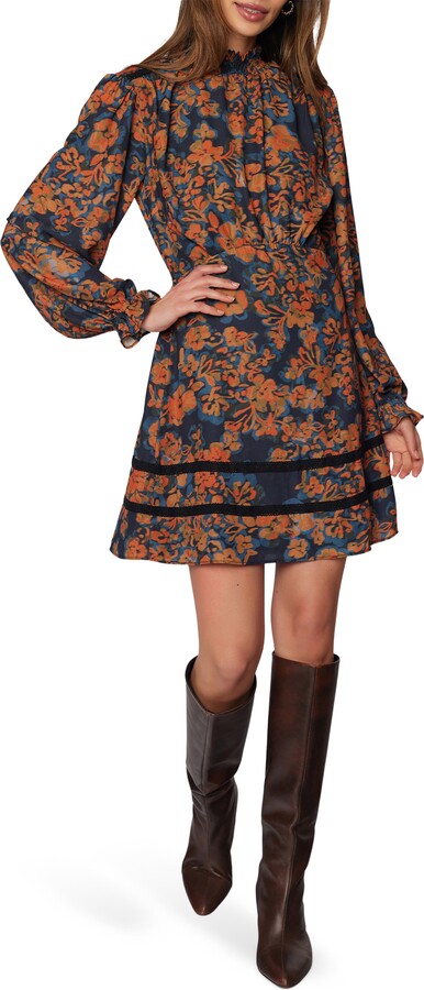 Lost + Wander Embers Bloom Floral Print Long Sleeve Minidress