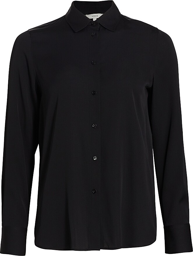 Women's Silk-Blend Slim-Fit Blouse - Black - Size Large