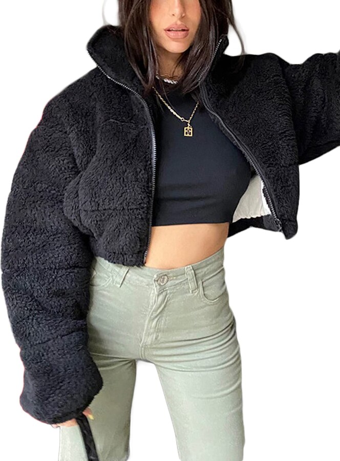 cropped coat with fur hood
