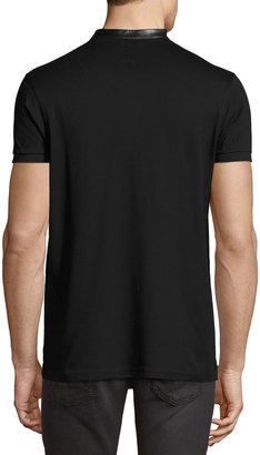 トップス SAINT LAURENT leather neck polo Saint Laurent Mens T - Shirt Polos Leather Collar Blue Size