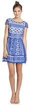 Thumbnail for your product : B. Darlin Cap Sleeve Mixed Lace Skater Dress
