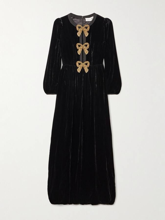 Saloni Camille Bow-embellished Velvet Gown Black ShopStyle