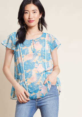 ModCloth Brunch's Best Top in Tropical in XS - Short Sleeve A-line Waist