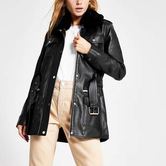 River Island Womens Black faux leather utility army jacket