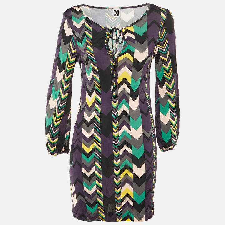 M Missoni Purple Arrow Print Jersey Fitted Dress S/M