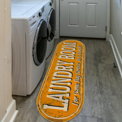 Ottomanson Non-Slip Rubberback Oval Laundry Room Runner Rug, Yellow