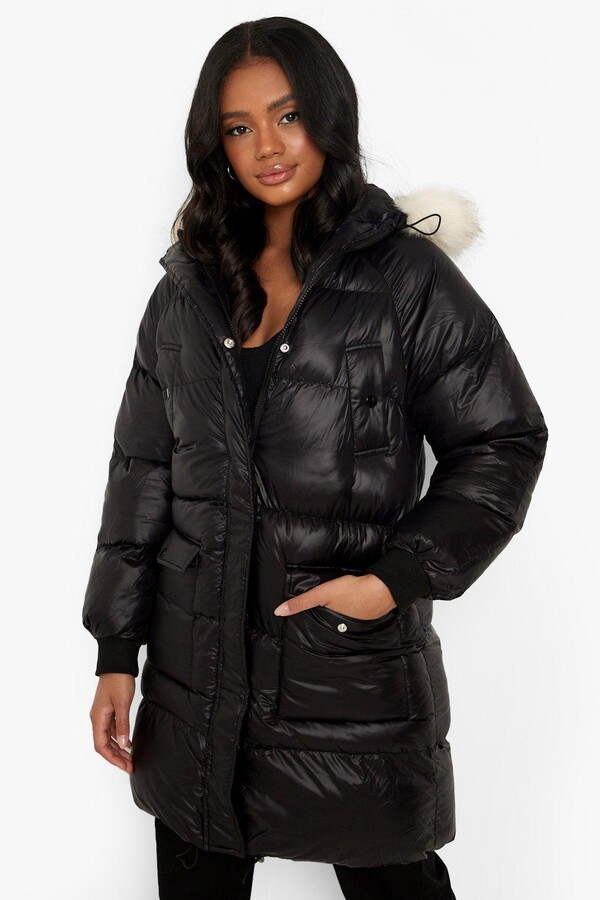 black longline puffer jacket