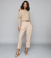 Thumbnail for your product : Reiss SOFFIE STRIPED OFF-THE-SHOULDER TOP Nude