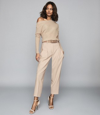 Reiss SOFFIE STRIPED OFF-THE-SHOULDER TOP Nude